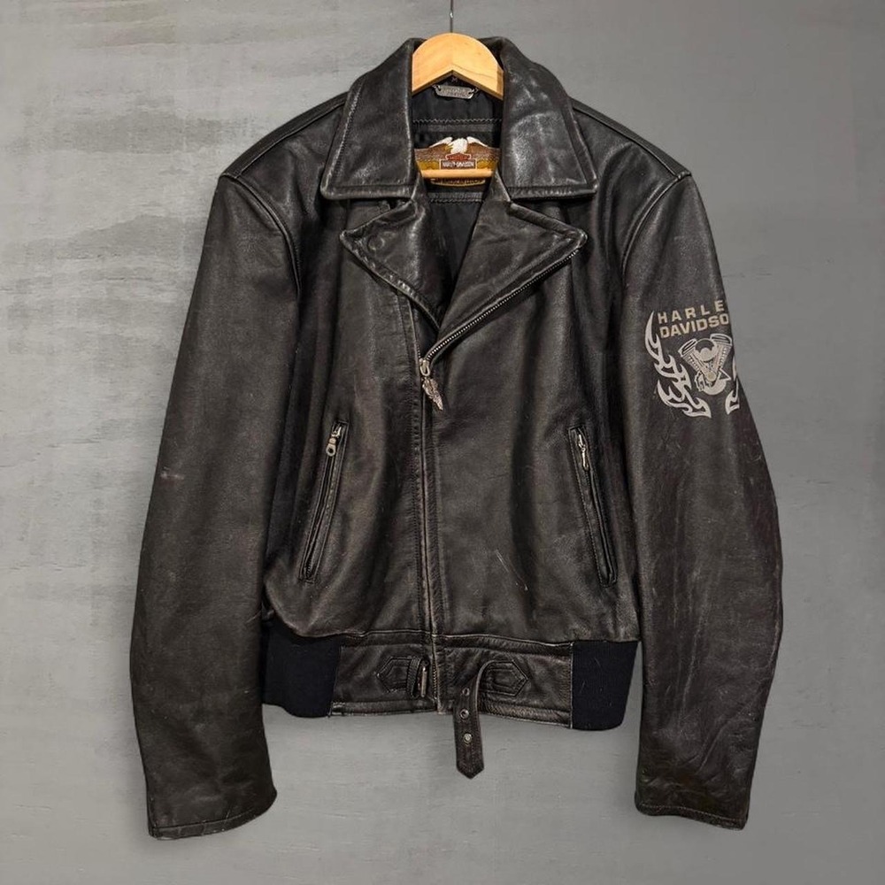 Vintage Harley Davidson Leather Biker Jacket Black Artistry Iron‎ Graphic Medium